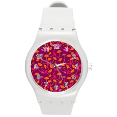 Umbrella Seamless Pattern Pink Lila Round Plastic Sport Watch (m) by Simbadda