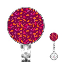 Umbrella Seamless Pattern Pink Lila Stainless Steel Nurses Watch by Simbadda