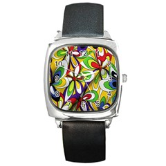 Colorful Textile Background Square Metal Watch by Simbadda