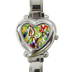 Colorful Textile Background Heart Italian Charm Watch by Simbadda