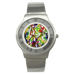 Colorful Textile Background Stainless Steel Watch by Simbadda