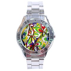 Colorful Textile Background Stainless Steel Analogue Watch by Simbadda