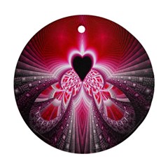 Illuminated Red Hear Red Heart Background With Light Effects Ornament (round) by Simbadda