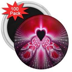 Illuminated Red Hear Red Heart Background With Light Effects 3  Magnets (100 Pack) by Simbadda