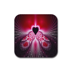 Illuminated Red Hear Red Heart Background With Light Effects Rubber Square Coaster (4 Pack)  by Simbadda