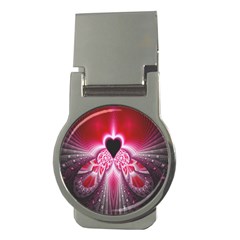 Illuminated Red Hear Red Heart Background With Light Effects Money Clips (round)  by Simbadda