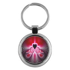 Illuminated Red Hear Red Heart Background With Light Effects Key Chains (round)  by Simbadda