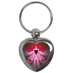 Illuminated Red Hear Red Heart Background With Light Effects Key Chains (heart)  by Simbadda