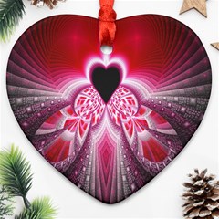 Illuminated Red Hear Red Heart Background With Light Effects Heart Ornament (two Sides) by Simbadda