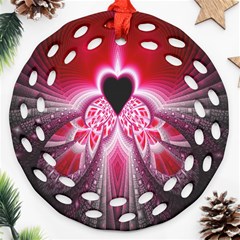 Illuminated Red Hear Red Heart Background With Light Effects Ornament (round Filigree) by Simbadda