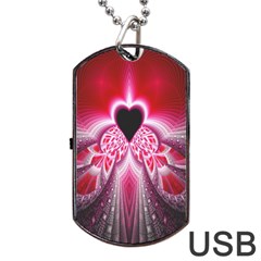 Illuminated Red Hear Red Heart Background With Light Effects Dog Tag Usb Flash (one Side) by Simbadda