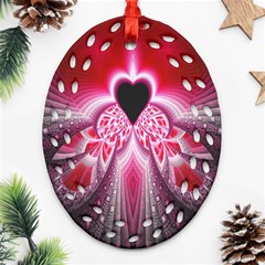 Illuminated Red Hear Red Heart Background With Light Effects Oval Filigree Ornament (two Sides) by Simbadda