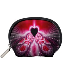 Illuminated Red Hear Red Heart Background With Light Effects Accessory Pouches (small)  by Simbadda