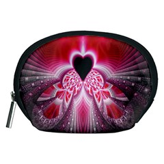 Illuminated Red Hear Red Heart Background With Light Effects Accessory Pouches (medium)  by Simbadda