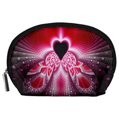 Illuminated Red Hear Red Heart Background With Light Effects Accessory Pouches (large)  by Simbadda