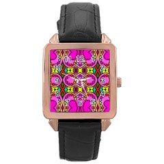 Colourful Abstract Background Design Pattern Rose Gold Leather Watch  by Simbadda