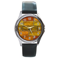 Classic Color Bricks Gradient Wall Round Metal Watch by Simbadda