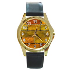 Classic Color Bricks Gradient Wall Round Gold Metal Watch by Simbadda