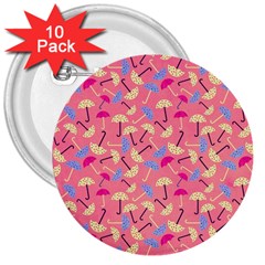 Umbrella Seamless Pattern Pink 3  Buttons (10 Pack)  by Simbadda