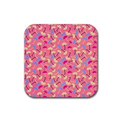 Umbrella Seamless Pattern Pink Rubber Coaster (square)  by Simbadda