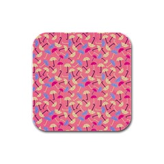 Umbrella Seamless Pattern Pink Rubber Square Coaster (4 Pack)  by Simbadda