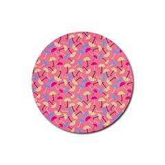 Umbrella Seamless Pattern Pink Rubber Coaster (round)  by Simbadda