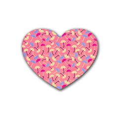 Umbrella Seamless Pattern Pink Rubber Coaster (heart)  by Simbadda