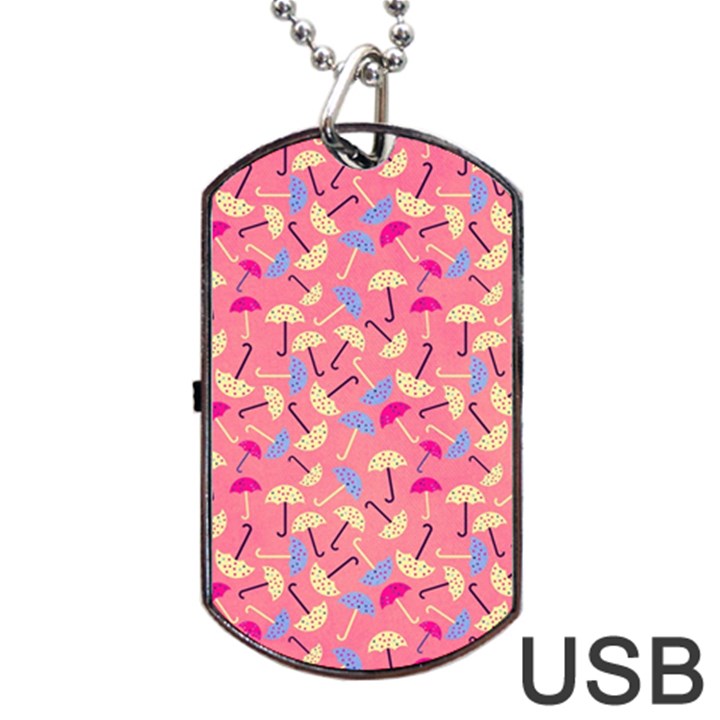 Umbrella Seamless Pattern Pink Dog Tag USB Flash (One Side)