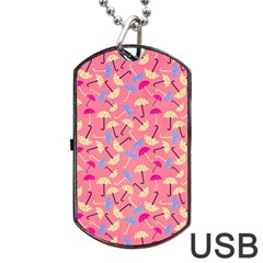 Umbrella Seamless Pattern Pink Dog Tag Usb Flash (two Sides) by Simbadda