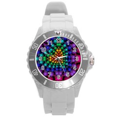 Mirror Fractal Balls On Black Background Round Plastic Sport Watch (l) by Simbadda