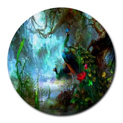 Beautiful Peacock Colorful Round Mousepads by Simbadda