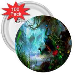 Beautiful Peacock Colorful 3  Buttons (100 Pack)  by Simbadda