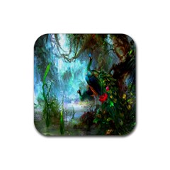 Beautiful Peacock Colorful Rubber Coaster (square)  by Simbadda