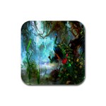 Beautiful Peacock Colorful Rubber Square Coaster (4 pack)  Front