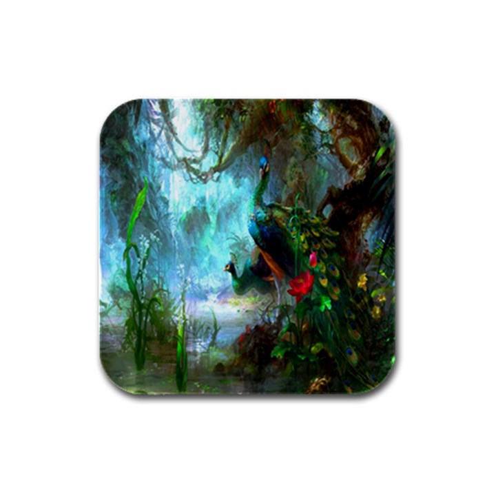 Beautiful Peacock Colorful Rubber Square Coaster (4 pack) 