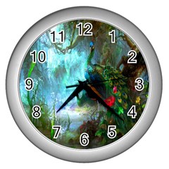 Beautiful Peacock Colorful Wall Clocks (silver)  by Simbadda