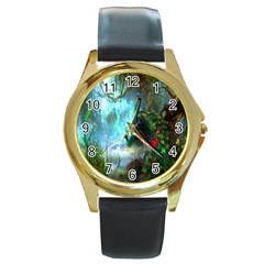 Beautiful Peacock Colorful Round Gold Metal Watch by Simbadda