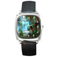 Beautiful Peacock Colorful Square Metal Watch by Simbadda