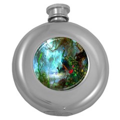 Beautiful Peacock Colorful Round Hip Flask (5 Oz) by Simbadda