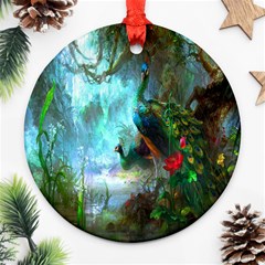 Beautiful Peacock Colorful Round Ornament (two Sides) by Simbadda