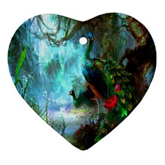 Beautiful Peacock Colorful Heart Ornament (two Sides) by Simbadda