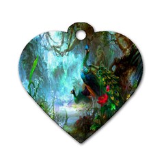 Beautiful Peacock Colorful Dog Tag Heart (two Sides)