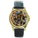 Fabric Weave Round Gold Metal Watch Front