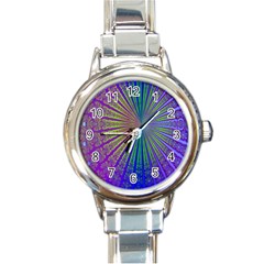 Blue Fractal That Looks Like A Starburst Round Italian Charm Watch by Simbadda