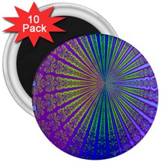 Blue Fractal That Looks Like A Starburst 3  Magnets (10 Pack)  by Simbadda