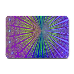 Blue Fractal That Looks Like A Starburst Small Doormat  by Simbadda