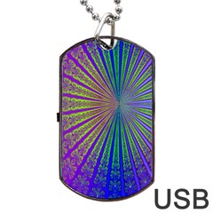 Blue Fractal That Looks Like A Starburst Dog Tag Usb Flash (one Side) by Simbadda