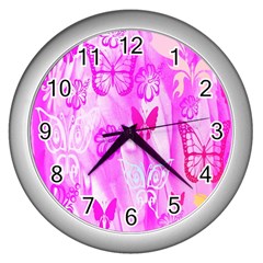 Butterfly Cut Out Pattern Colorful Colors Wall Clocks (silver)  by Simbadda