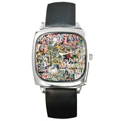 Graffiti Wall Pattern Background Square Metal Watch by Simbadda