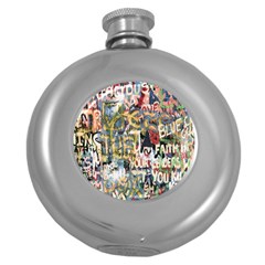 Graffiti Wall Pattern Background Round Hip Flask (5 Oz) by Simbadda